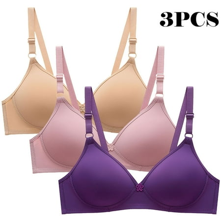 Itsame 3PC Bras for Women s Full Support Everyday Sports Bra Set Two Row Buckle Wireless Comfort Bralette Set Multicolor Size L