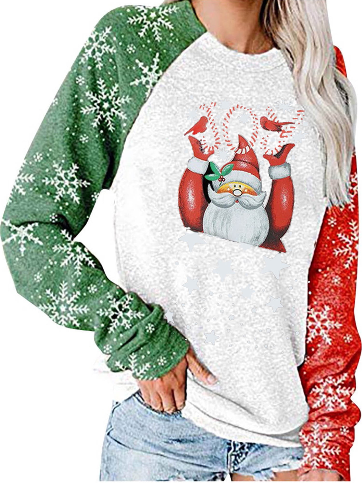 Womens Merry Christmas Snowflake Printed Sweatshirt Long Sleeve Cowl Neck Form Fitting Casual Tunic Top Blouse 