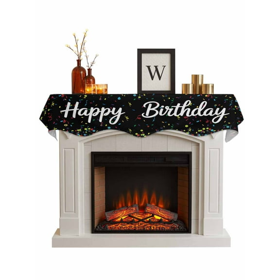 Black Birthday Fireplace Mantle Scarf, Colorful Confetti Ribbons Polka Dots Classroom Mantel Cover Table Runner for Home Living Room Door Window, Indoor Outdoor Holiday Party Decor 17" x 90"