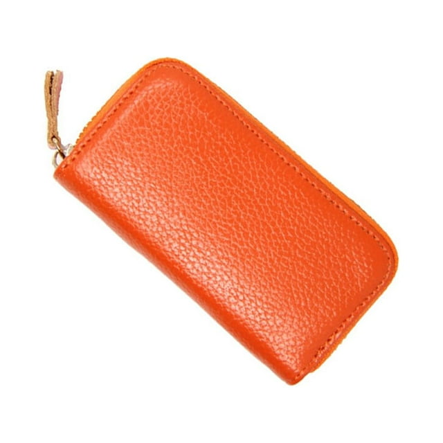 Leather Key Case Card Holder Zipper Solid Color Key Case Purse Wallet Car Keys Holder Fashion Pouch Men Women Housekeeper Orange