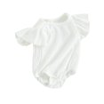 thumbnail image 2 of Gupgi Solid Color Rompers for Baby Girls Round Neck Fly Sleeve Bodysuits Infant Summer Bodysuits, 2 of 8