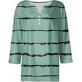 thumbnail image 3 of 3/4 Sleeve Tops for Women V Neck Buttons Tops Solid Color Stripes Print Blouse Loose Fit Pullover Summer Casual Shirts, 3 of 4