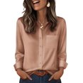 thumbnail image 3 of Zeagoo Womens Satin Blouse Long Sleeve V Neck Shirts Dressy Casual Button Down Business Shirts With Pockets, 3 of 6