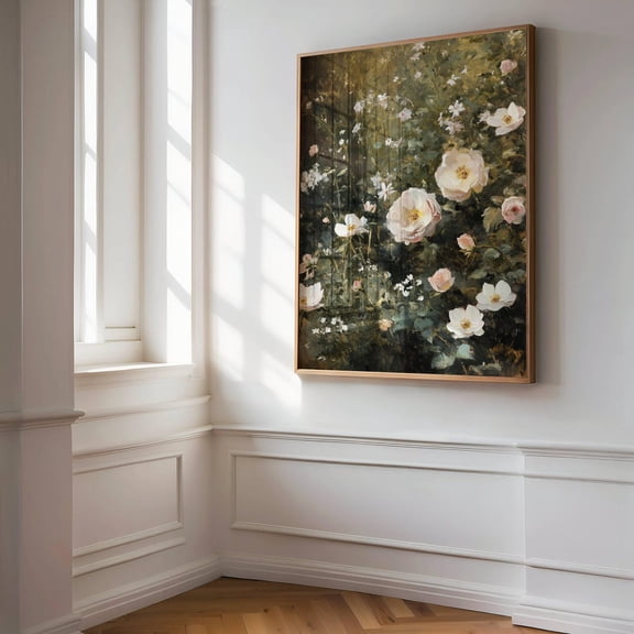 Lush Flower Garden Vintage Moody Floral Rose Wall Art, Unframed Paper Poster 8x10in
