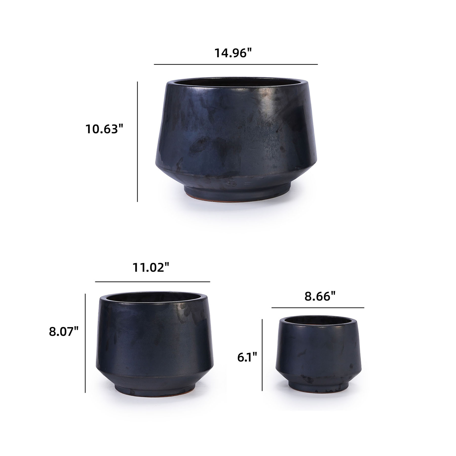 S-HOME Set of 3 Antique Gray Ceramic Planters, 15" 11" 9"  Modern Flower Pots for Indoor/Outdoor