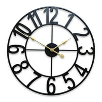 16 Inch Large Metal Wall Clock, Farmhouse Oversized Silent Black Iron Wall Clock with Arabic Numerals, Vintage Industrial Design for Indoor Outdoor Garden Patio Pool Yard Home Decoration