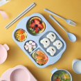 thumbnail image 3 of 6-Piece Set of Wheat Straw Tableware, Anti-Fall Cartoon Children's Plate Bowl, Spoon and Fork Set, Cartoon Rice Bowl. (Pink), 3 of 5