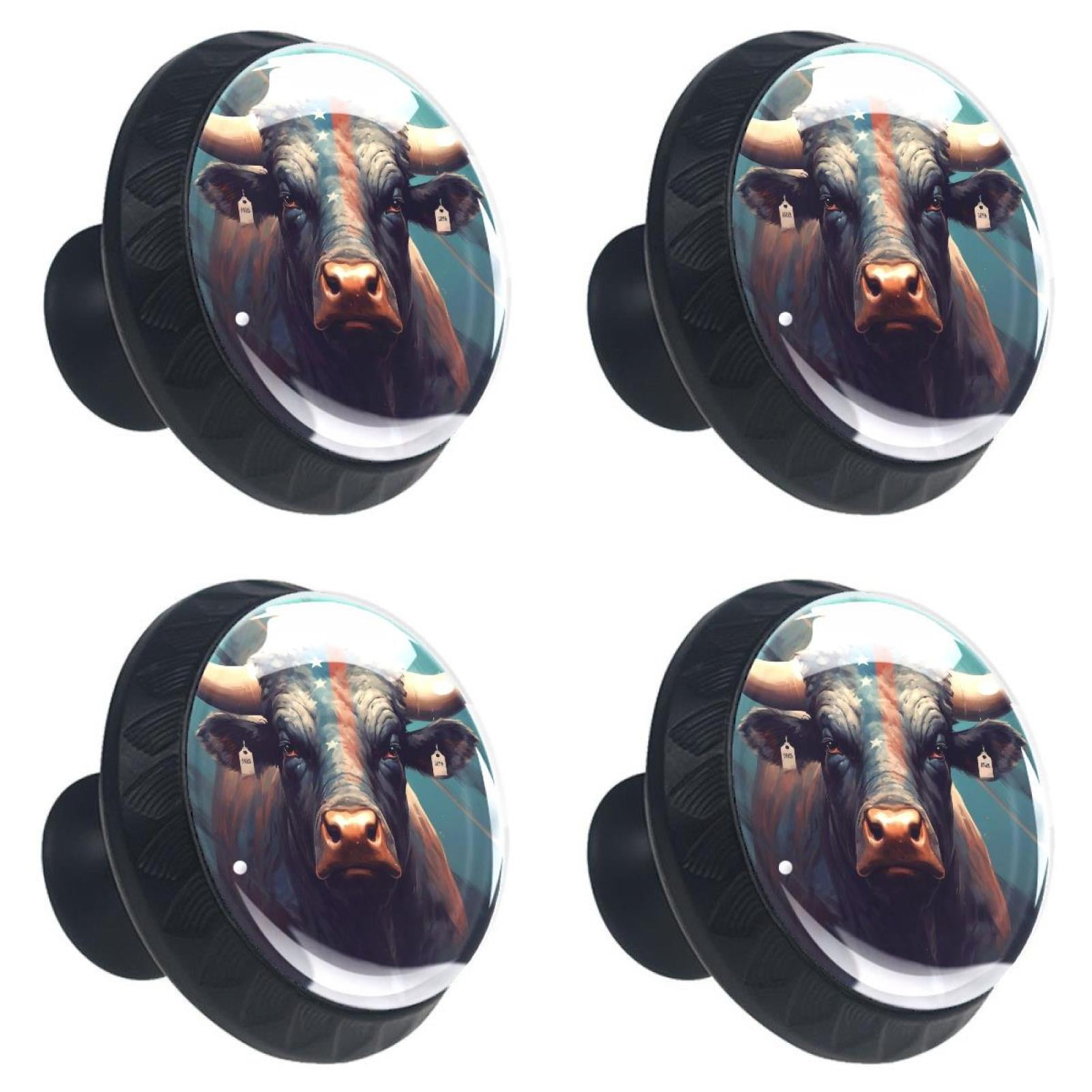 4 Pcs Cow Knobs for Kitchen Cabinet Cupboard Dresser Bookcase Drawer Pulls Handles Round Home Decor