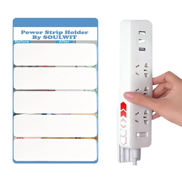 SOULWIT Paquete de 5 soportes para tira de alimentación autoadhesivos, fijador de protector contra sobretensiones, montaje en pared, sistema de gestión de cables sin perforaciones para control remoto,