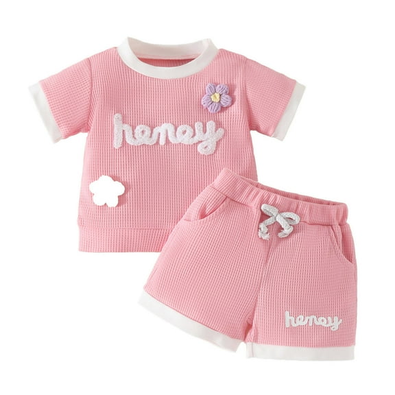 MEZZALL Infant Girls Short Sleeve Floral T Shirt Pullover Tops Shorts Outfits Soft, 9-12 Months