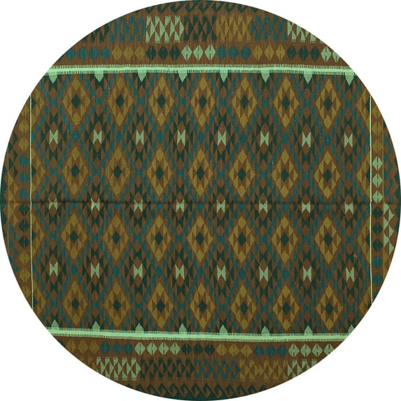 Ahgly Company Indoor Round Oriental Turquoise Blue Traditional Area Rugs, 7' Round