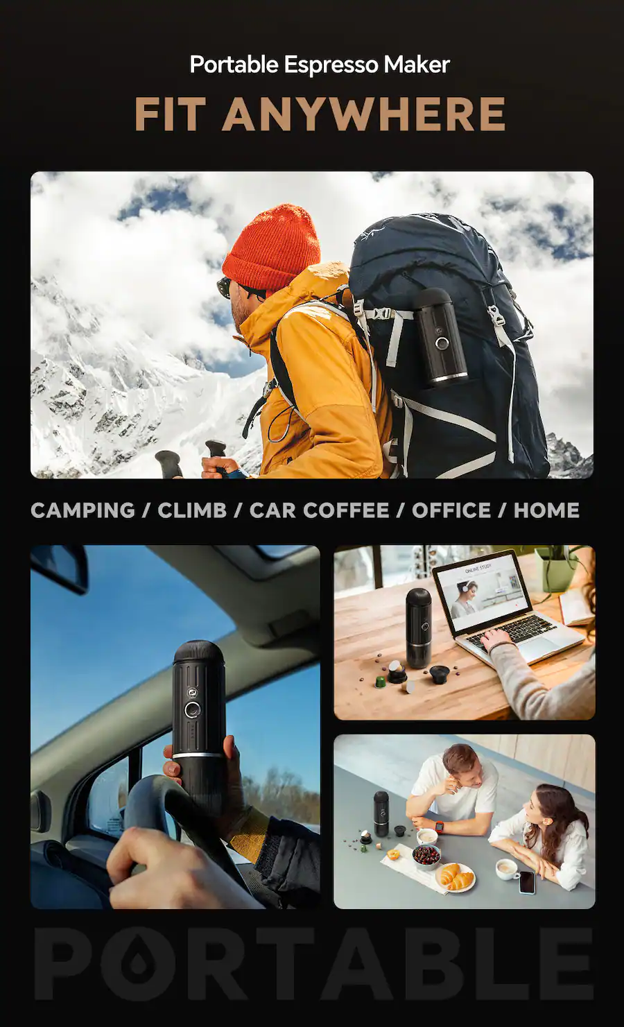 Conano - Fast self-heating Portable Electric Espresso Coffee Maker, 2 IN 1 Extraction, Support Ground Coffee and Capsule - Blue