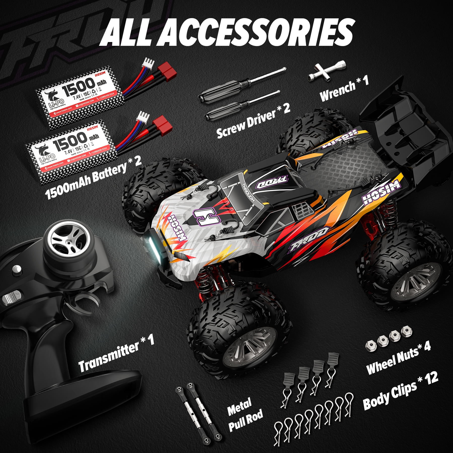Hosim 1:14 RC Car for Adults,High Speed Remote Control Car Monster Truck 48+ KMH, 4X4 Off-Road All Terrains RTR Waterproof RC Racing Buggy Clawer Truk RC Toys Gift