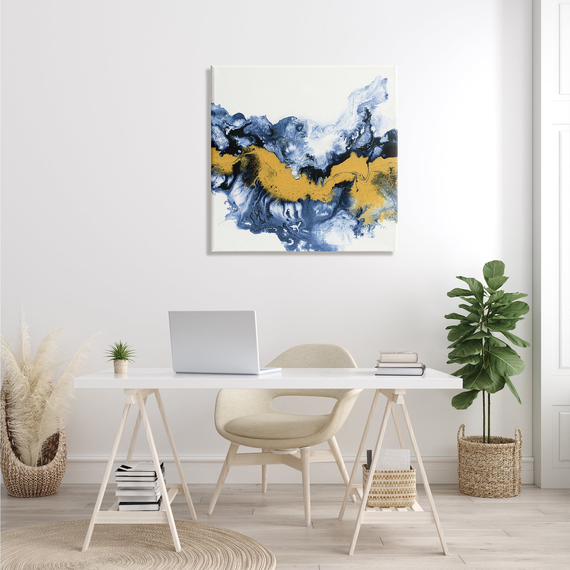 Stupell Industries Abstract Paint Infusion Fluid Blue Yellow Integration Abstract Painting Gallery Wrapped Canvas Print Wall Art, 30 x 30