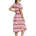 thumbnail image 3 of MLANM Women's Summer Short Sleeve Casual Wrap V-Neck Floral Party Dress with Pockets, 2XL Stripe Bean Red, 3 of 7