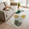 thumbnail image 2 of Area Rug with Tassels 2' x 5', Sun Arch Stripe Abstract Leaves Kitchen Runner Rug for Hallway Bedroom Throw Rugs, Color Block Boho Style Soft Door Mat for Bathroom Entrance Living Room, 2 of 9