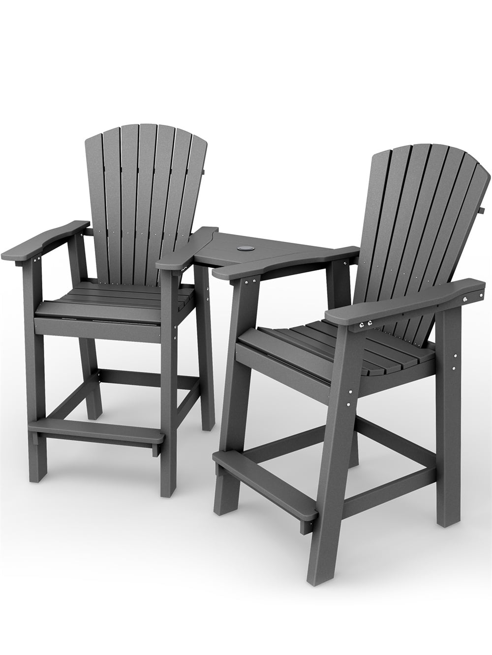 VOUA Tall Plastic Adirondack Chairs with Table, Detachable and Assembled Freely(Set of 2), Gray