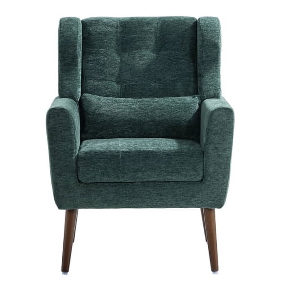 Knubmt Fabric Club Chair Accent Chair with Wood Legs and Pillow, Upholstered Reading Chair for Living Room Bedroom, Green