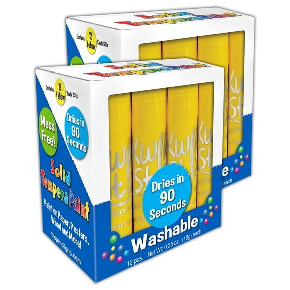 Kwik Stix Tempera Paint Sticks, Single Color Pack, Yellow, 12 per Pack, 2 Packs