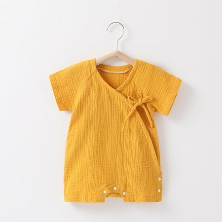 BLTIBY Newborn Baby Boys Girls Romper Summer Solid Color Short Sleeve V Neck Button Toddler Infant Rompers Cute One-Piece Fashion Bodysuit Yellow 6-9months BLTIBY Newborn Baby Boys Girls Romper Summer Solid Color Short Sleeve V Neck Button Toddler Infant Rompers Cute One-Piece Fashion Bodysuit Yellow 6-9months
