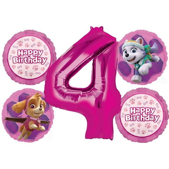 Skye and Everest 4th Birthday Party Supplies Girl Paw Pups on Patrol Balloon Bouquet Decorations 5ct