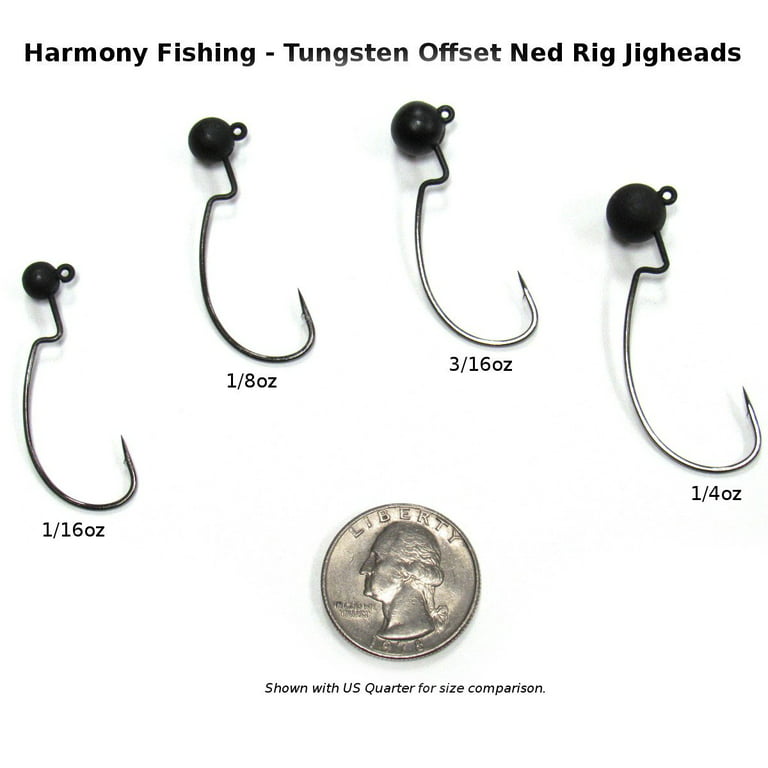 Harmony Fishing - Tungsten Offset Weedless Ned Rig Jigheads 5 Pack