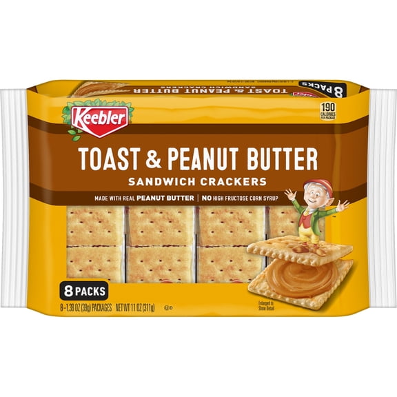 Keebler Toast and Peanut Butter Sandwich Crackers, Lunch Snacks, 8 Count