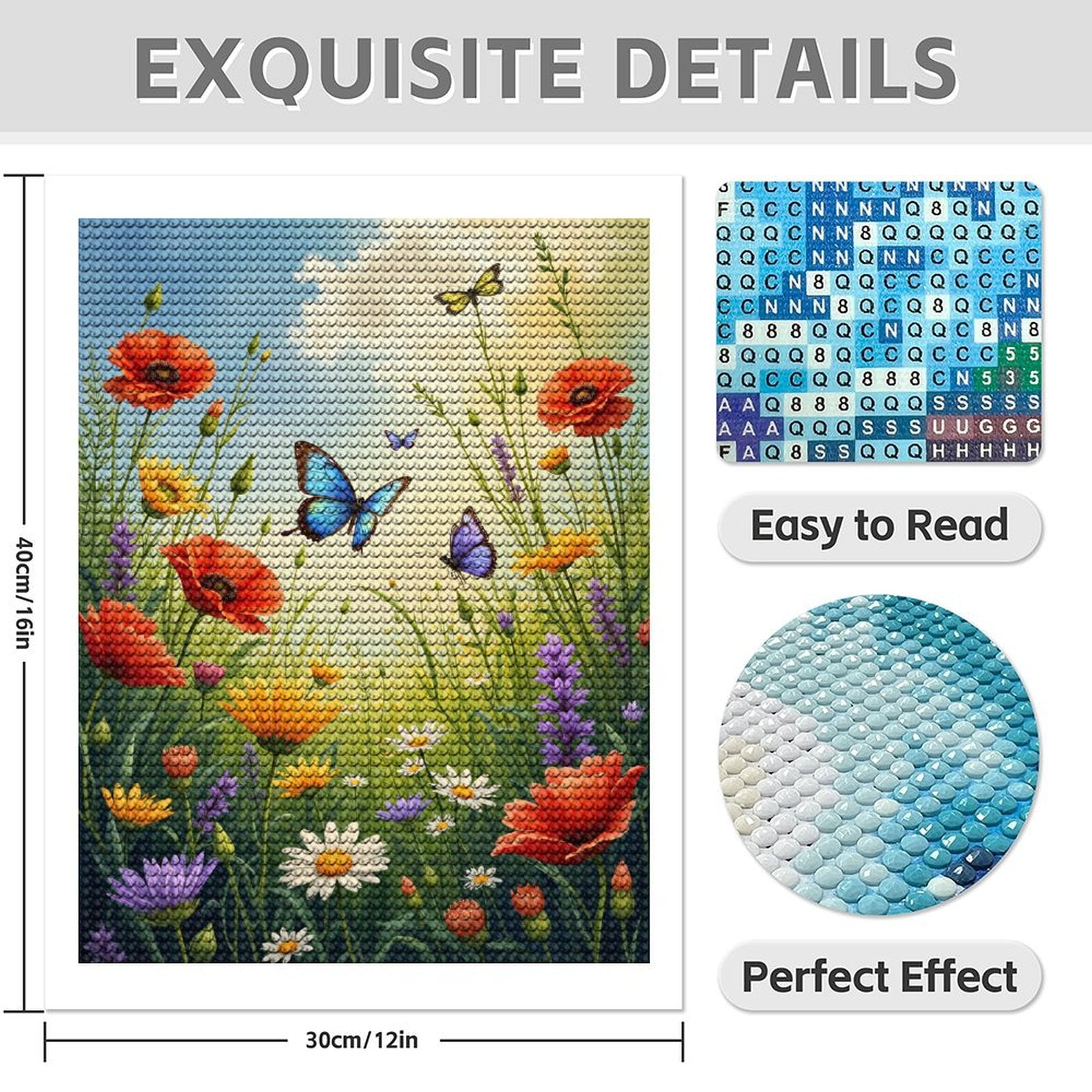 Diamond Art Kits for Adults - 5d Spring Meadow Butterflies Blooming Flowers Diamond Painting for Adults, Diamond Art for Adults Beginners, Diamond Painting Kits for Adults for Home Wall Decor