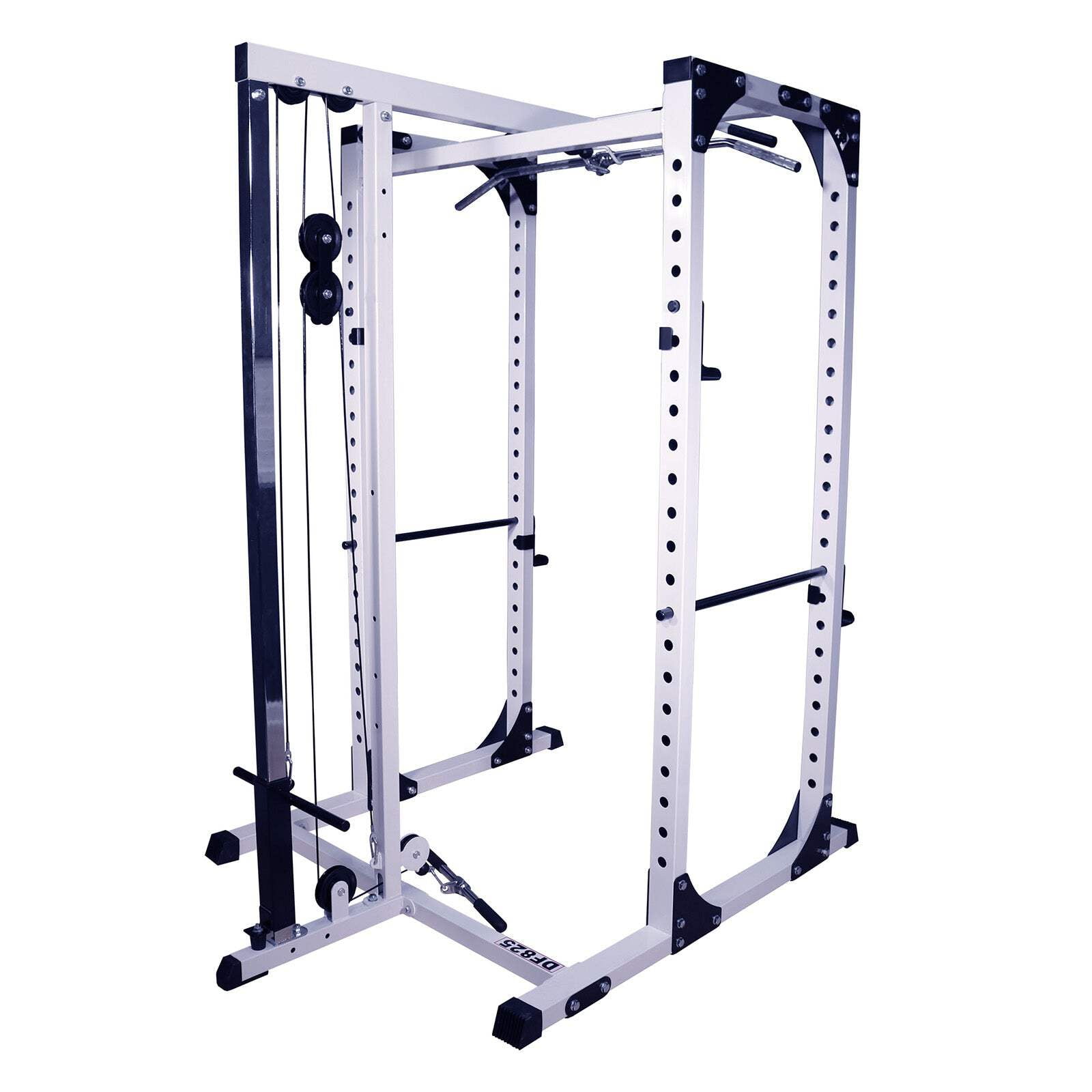 Deltech Fitness Power Rack with Lat Attachment Model #DF825L, Powder Coated Steel