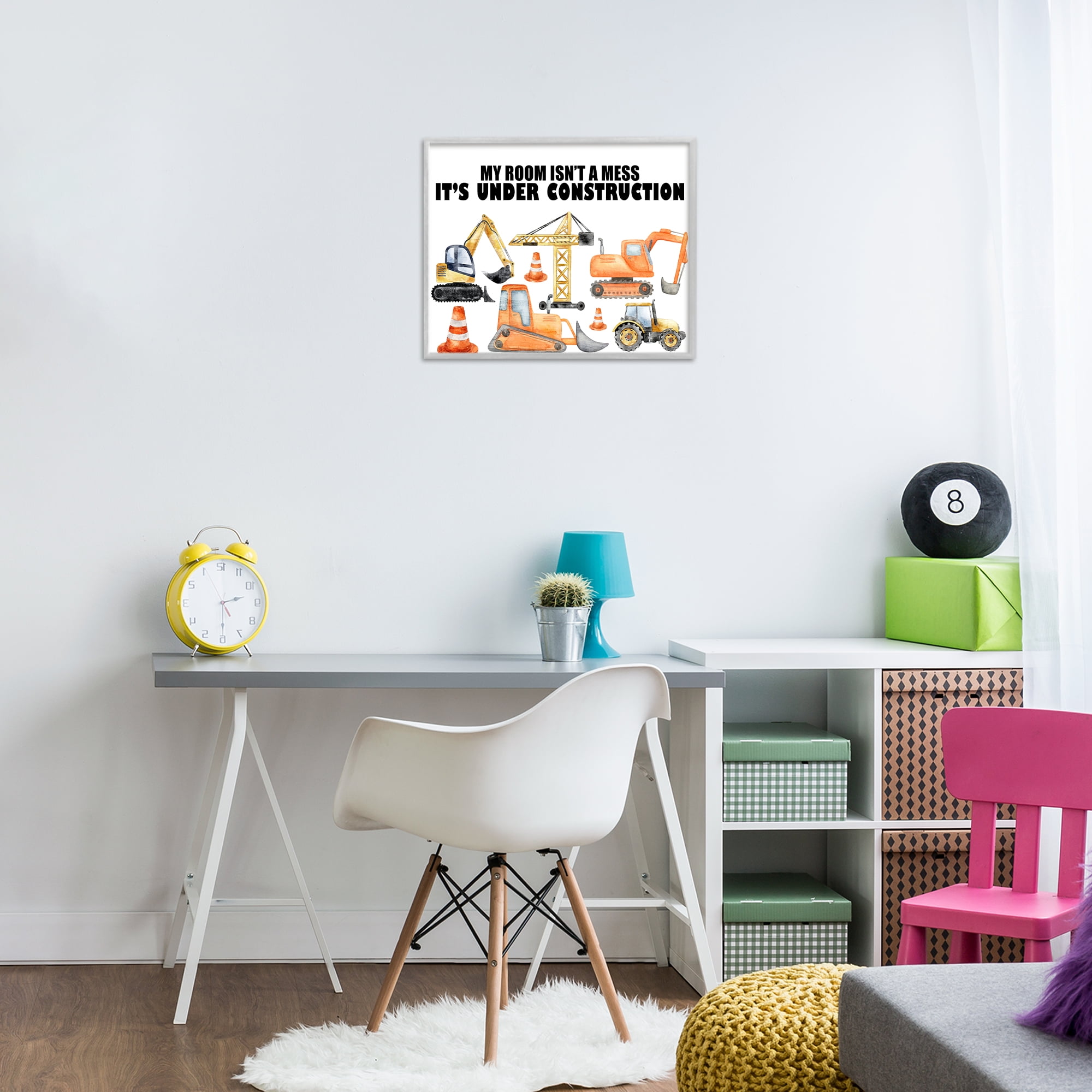 Not A Mess Under Construction Gray Framed Giclee Art, design by Kim Allen