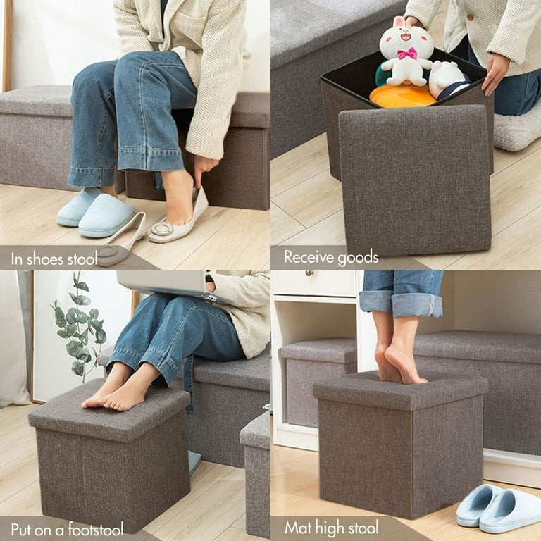 Folding Storage Ottoman Cube Space-Saving Storage Toy Box Foot Rest Stool Seat 11.8 inch, Size: 11.8 x 11.8 x 11.8, Brown