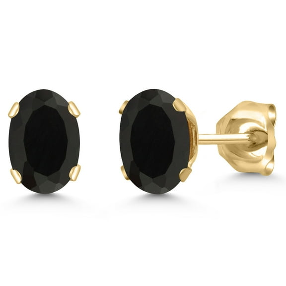 Gem Stone King 18K Yellow Gold Plated Silver Black Onyx Stud Earrings for Women Men | 0.78 Cttw | Gemstone December Birthstone | Oval 6X4MM
