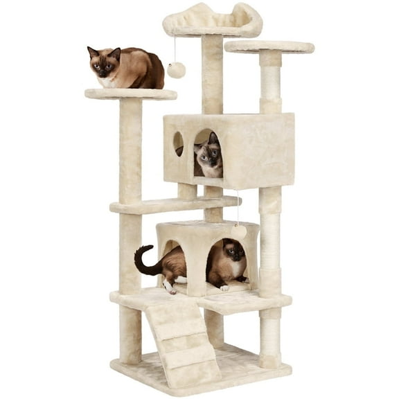 Yaheetech 53.9''H Cat Tree Condo with Scratching Post Tower, Beige