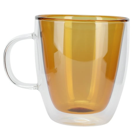 

Double Layer Cylindrical Coffee Cup HeatResistant Transparent Milk Mug for Home School Office[Yellow]