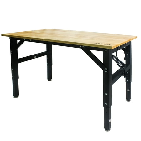 

Metal Adjustable Worktable with Socket and Wooden Top