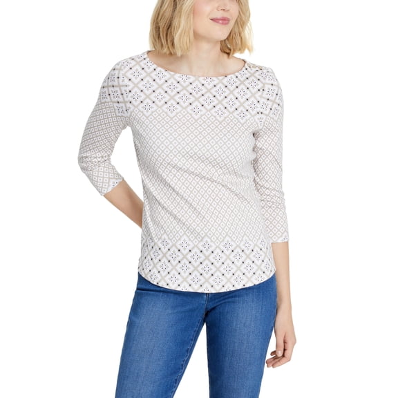 Charter Club Cotton Printed Boat-Neck Top Sedona Dust Combo 2XL