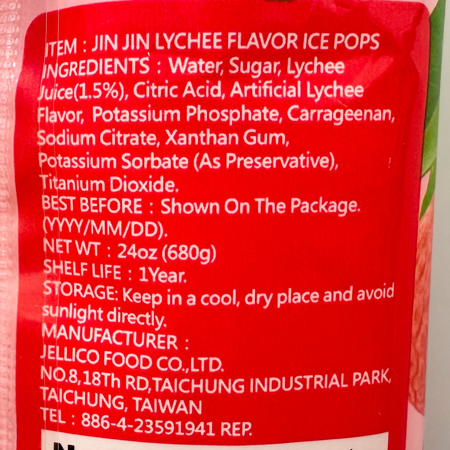 Jin Jin Lychee Flavor Ice Pops, Refreshing Fruit Snacks