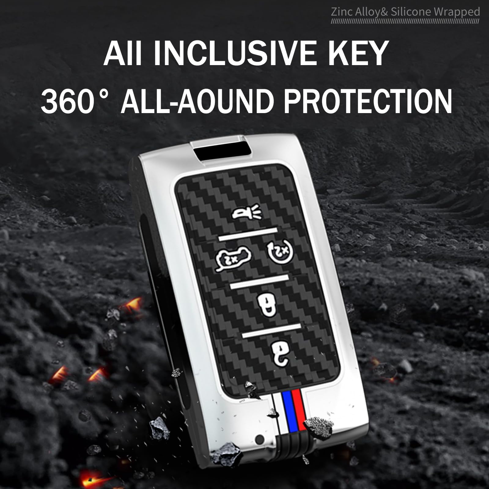 5-Button Key Fob Holder Fit for Jeep Grand Cherokee L 2021-up Metal Key Housing Silicone Car Key Cover for Grand Cherokee Grand Wagoneer 2022-up,Full Protection Key Bag