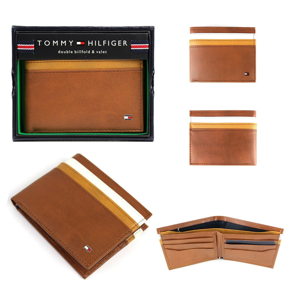 Tommy Hilfiger Tommy Hilfiger Men's Leather Double Billfold Passcase Wallet & Valet Honey Tan