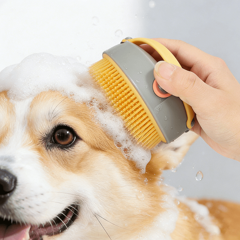 Pet Grooming Bath Brush, Dry & Wet Dual-Purpose Dog Cat Bathing Scrubber for Short & Long Haired Pets