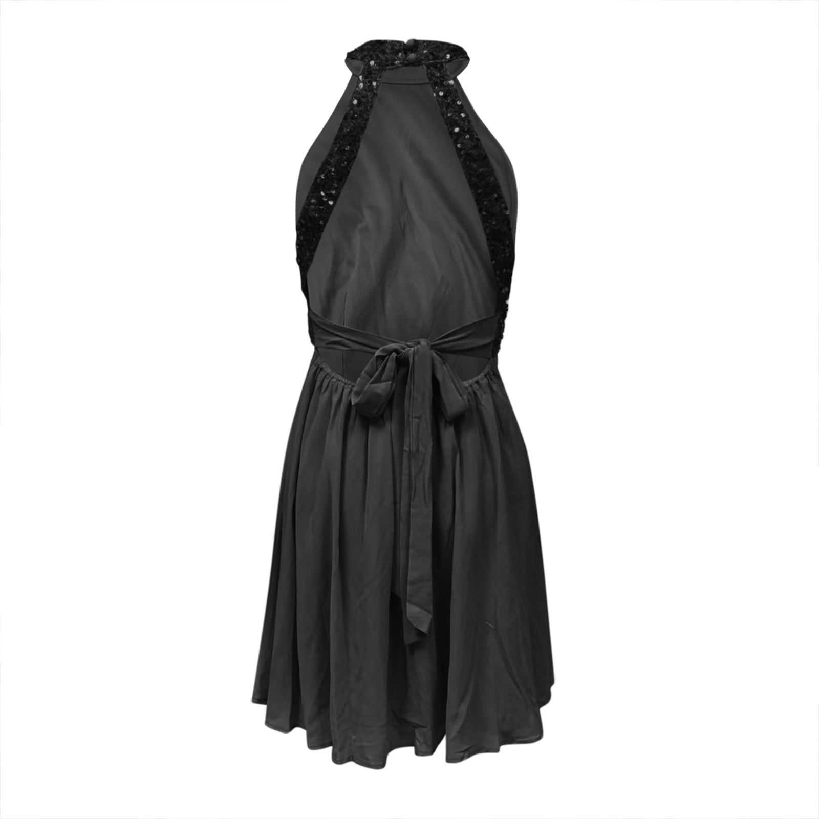 JGGSPWM Sequin Prom Dress for Women Halter Sleeveless Slim Skirt Dress Party Night Elegant Wedding Bridesmaid Dresses Black XL