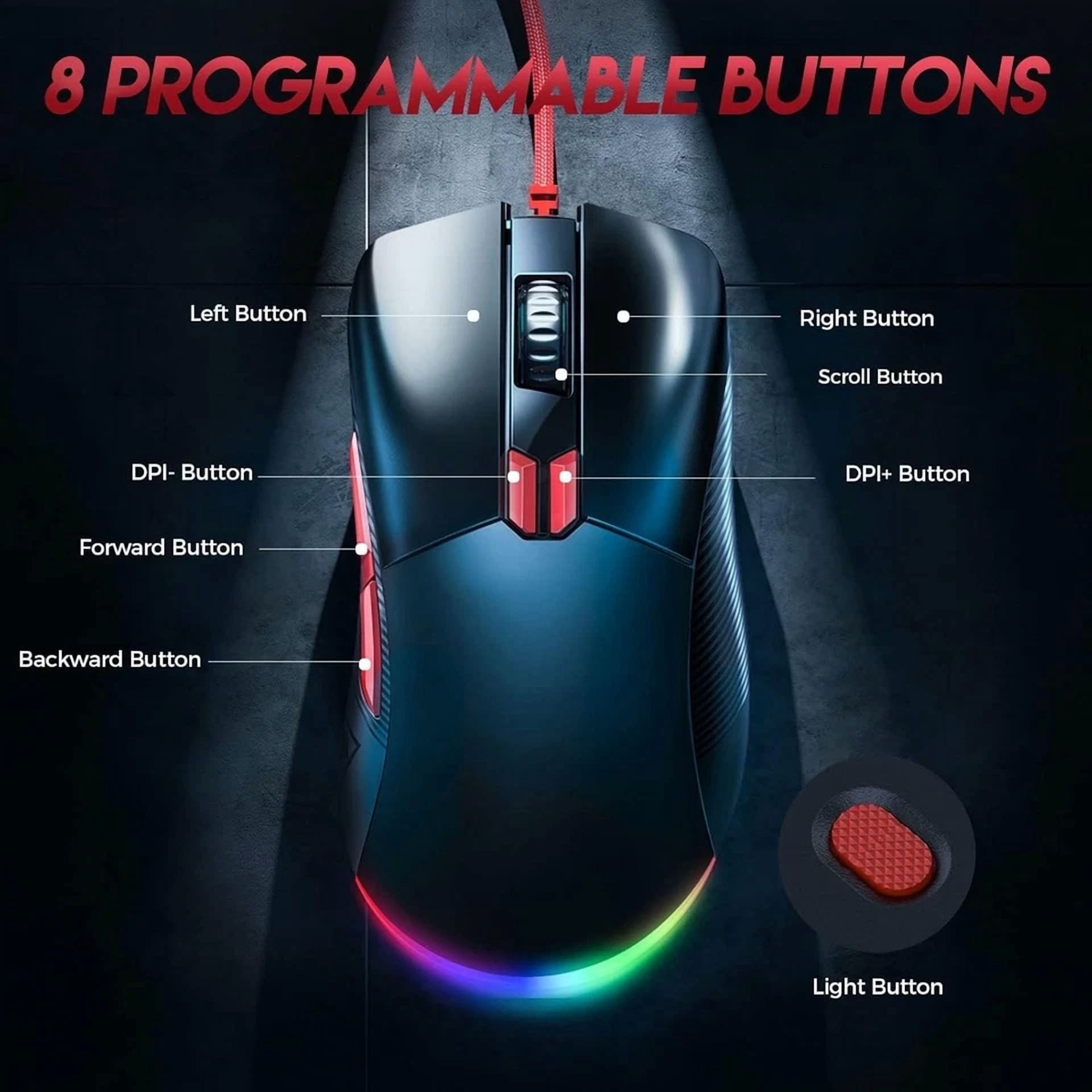 CIRCLE- Eksa Em500 Wired Gaming Mouse – Rgb, 8 Buttons, 12400 Dpi – New In Box