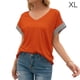 thumbnail image 1 of Camiseta de mujer Verano Cuello en V Rayas Manga corta Casual Top suelto, Naranja, XL seitruly AP001320-12, 1 of 7