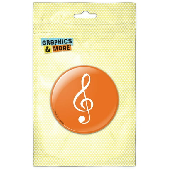 Treble Clef Music Musical Note Sound White on Orange Pinback Button Pin Badge