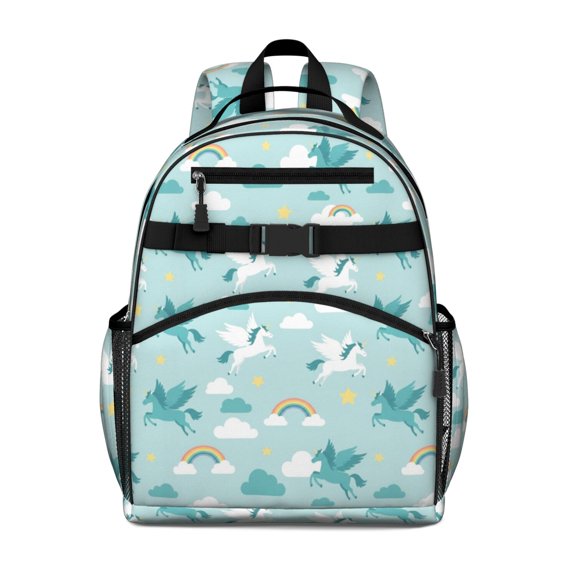 Unicorn and Cloud Blue Pattern Cute School Backpack Bag for School with Padded Back and Adjustable Shoulder Straps 15.25"x11.5"x5.25"