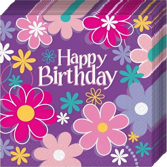 Birthday Blossom Party Lunch Napkins, 16 Count