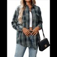 thumbnail image 3 of Camisa Abotonada para Mujer, Camisa A Cuadros, Larga, Solapa, Informal, para Negocios, Trabajo Azul y Verde M, 3 of 10