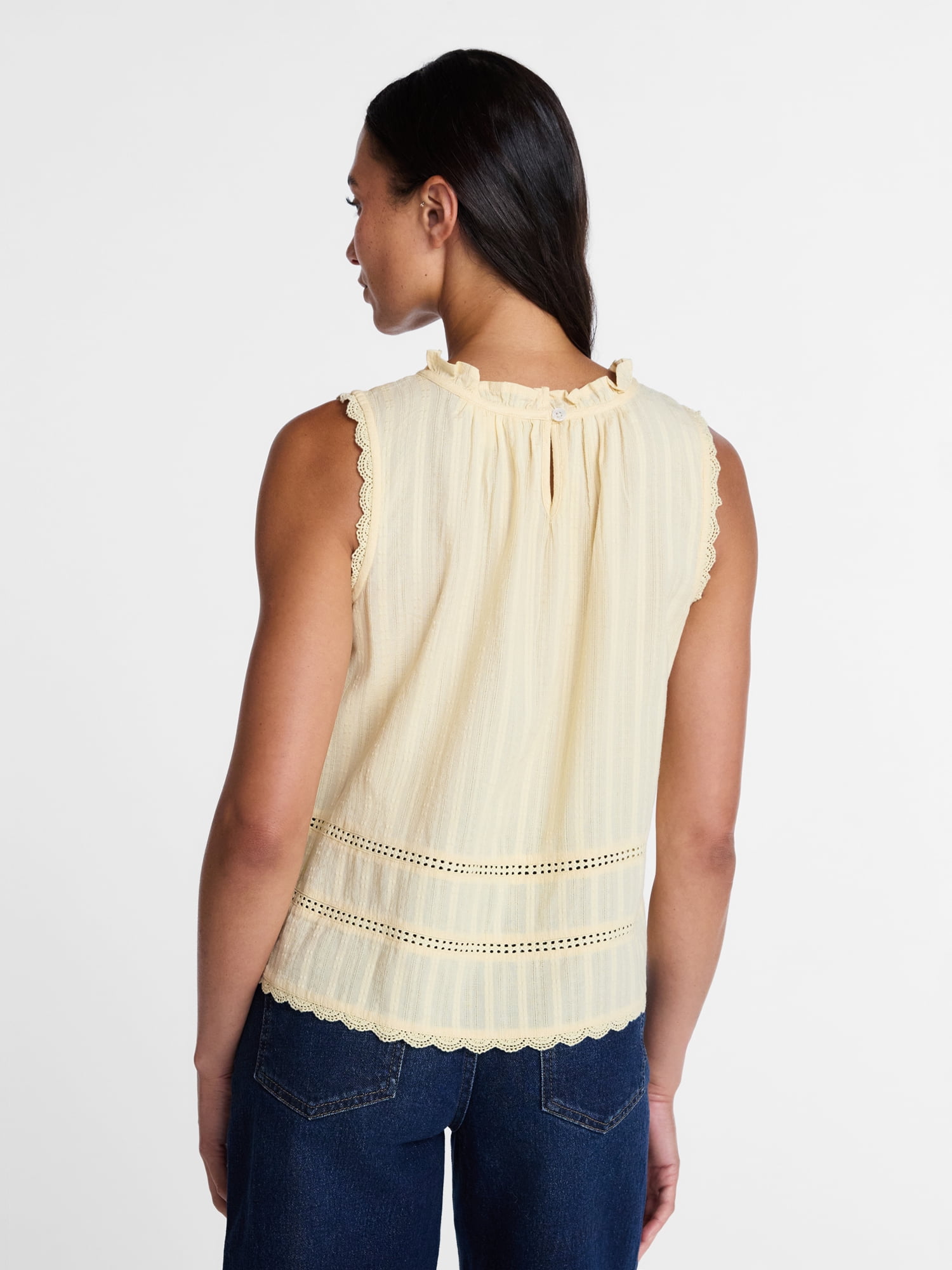 Time and Tru Women's Lace and Ruffle Cotton Tank Top, Sizes XS-XXXL
