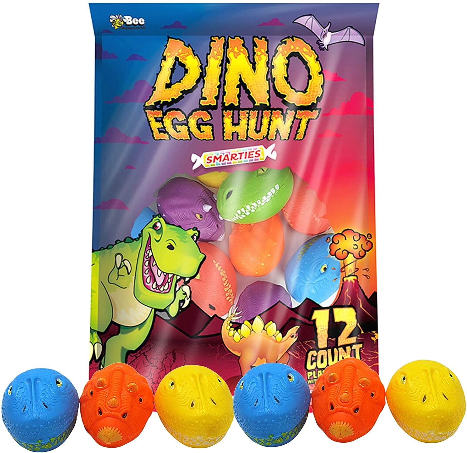 Multicolored DinosaurHead Shaped Easter Eggs Prefilled with Smarties