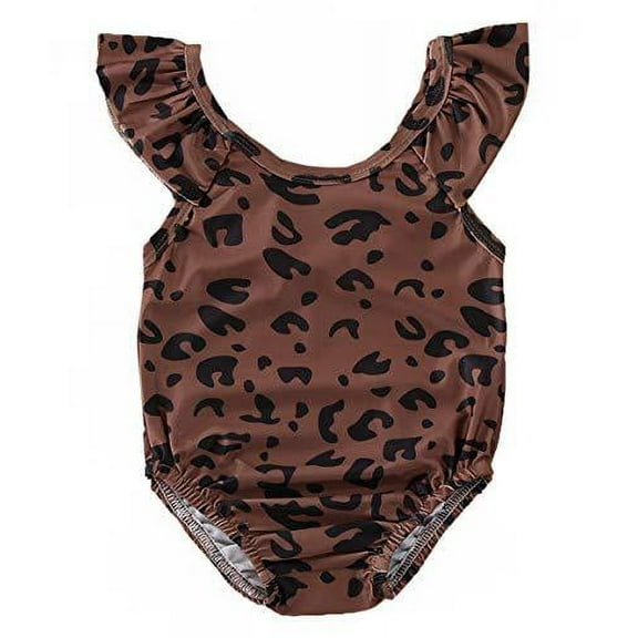 Styles I Love Toddler Girls Leopard Print Ruffled One-Piece Swimsuit Brown Bathing Suit Beach Swimwear (80/6-12 Months)